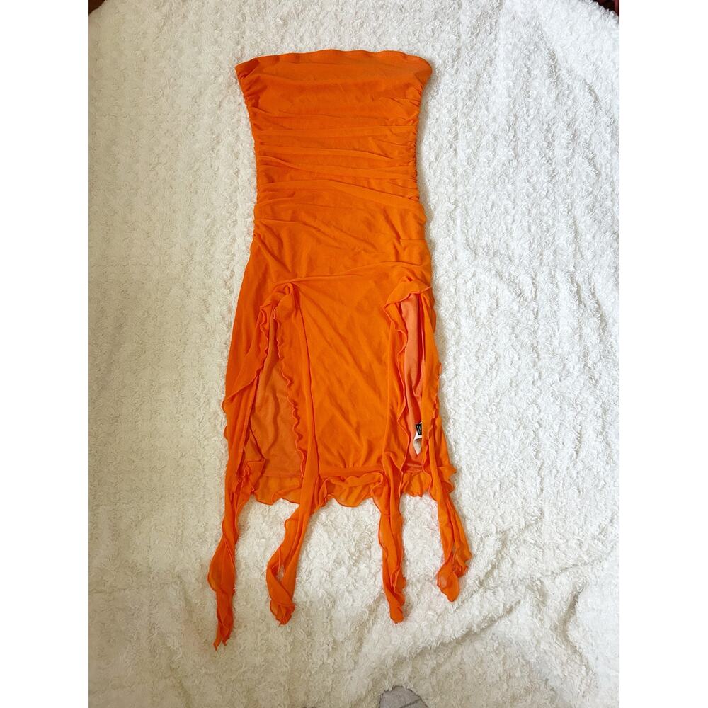 orange vacation ruffle sleeveless midi dress